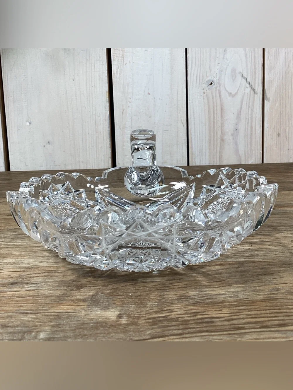 Vintage Brilliant Cut Crystal Nappy Dish with Cocktail Fork